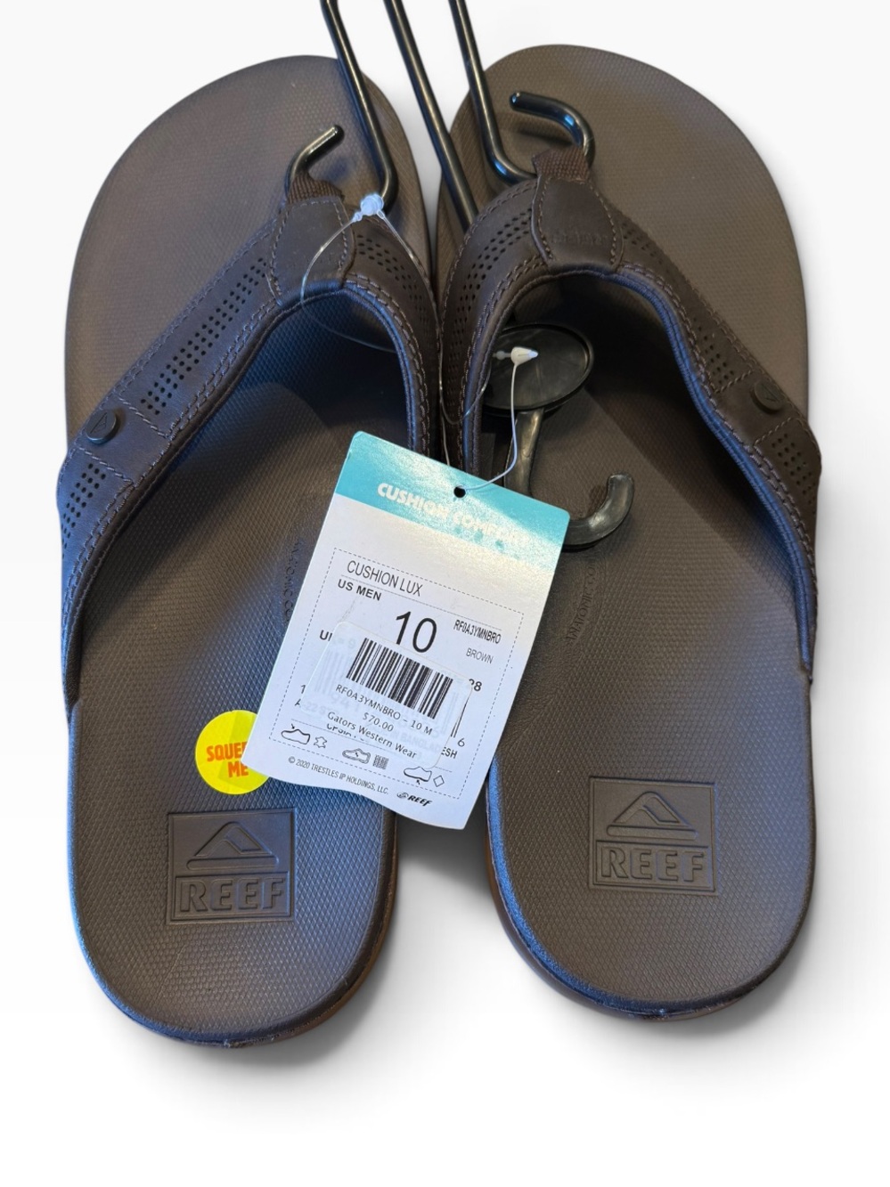 Reef Cushion Lux Brown Leather Mens Size 10 Flip Flops NWT